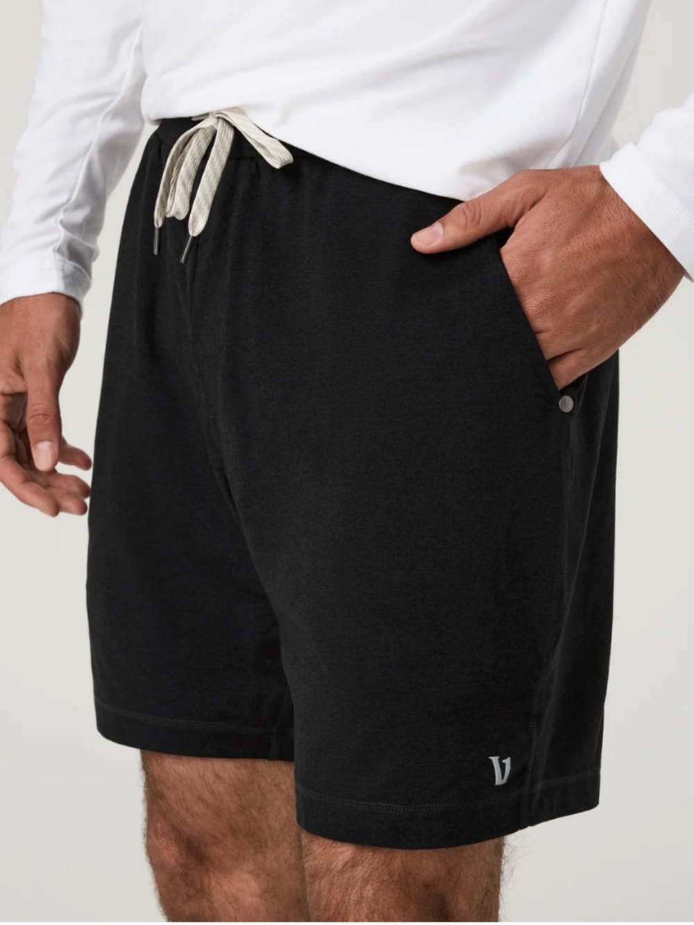 Vuori Black Athletic Shorts with Cream Drawcord